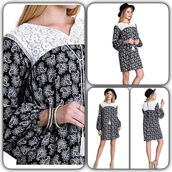 Lace Tassel Paisley Boho Tunic Dress ML - Picture 4 of 6